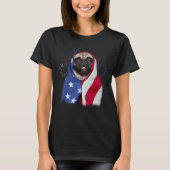 Happy 4th Of July Pug Wearing American Flag Pride Tシャツ (正面)