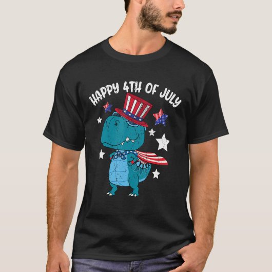 Happy 4th Of July Rex Dino Dinosaur Tシャツ (正面)