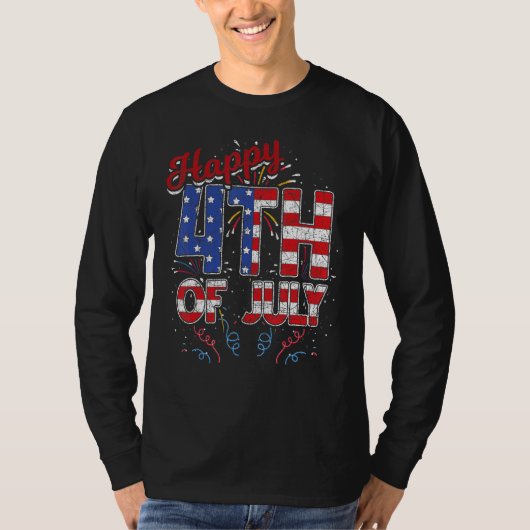 Happy 4th Of July Us Flag American Fireworks Indep Tシャツ (正面)