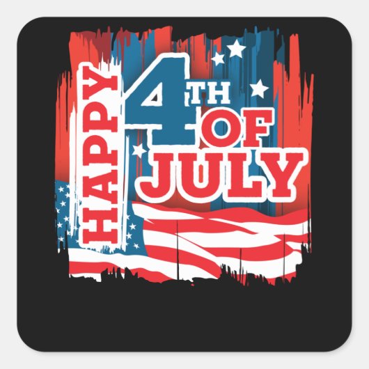 Happy 4th of July - USA flag スクエアシール (正面)