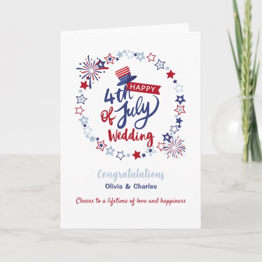 Happy 4th of July Wedding Congratulations Custom  カード (正面)
