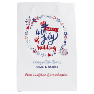 Happy 4th of July Wedding Congratulations Custom  ミディアムペーパーバッグ
