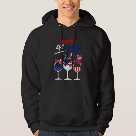 Happy 4th Of July Wine Glass US American Flag  Dri パーカ (正面)