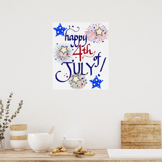 Happy 4th of July! with fireworks and stars ポスター (キッチン)