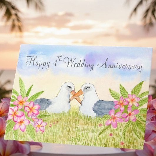 Happy 4th Wedding Anniversary Laysan Albatross カード