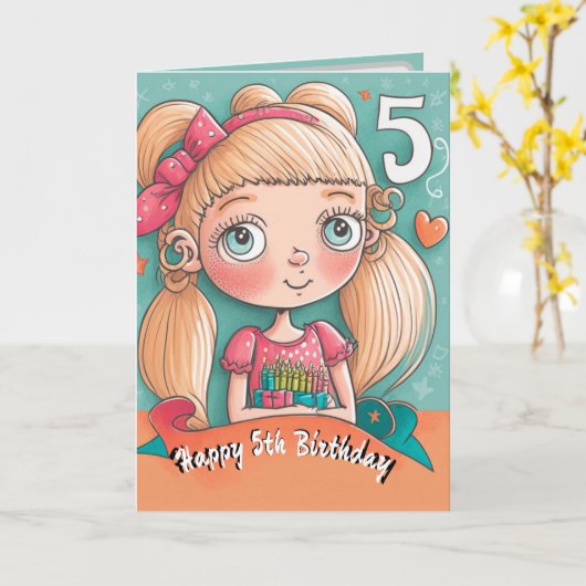 Happy 5誕生日カード カード (黄色い花)