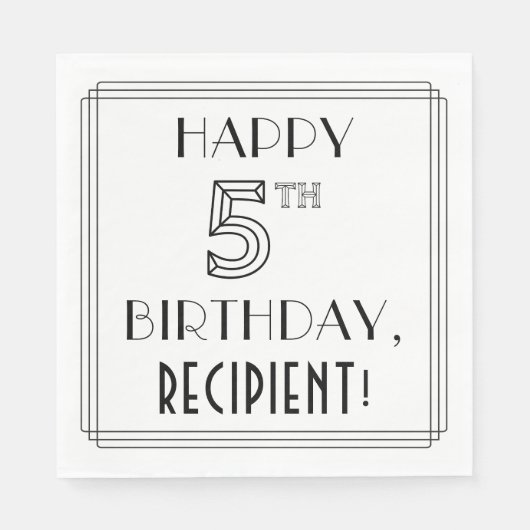 HAPPY 5誕生日;アールデコスタイル;名前をカスタムする スタンダードランチョンナプキン (正面)