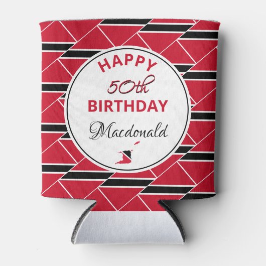 HAPPY 50誕生日トリニダード国旗のカスタム記念 缶クーラー (正面)