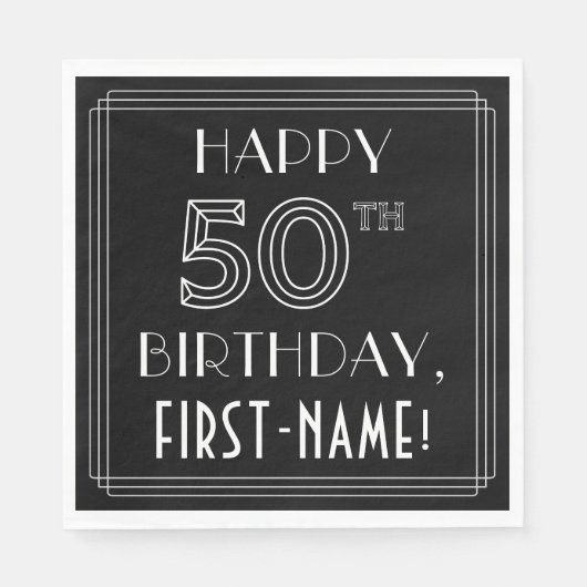 HAPPY 50th誕生日;アールデコスタイル;名前をカスタムする スタンダードランチョンナプキン (正面)