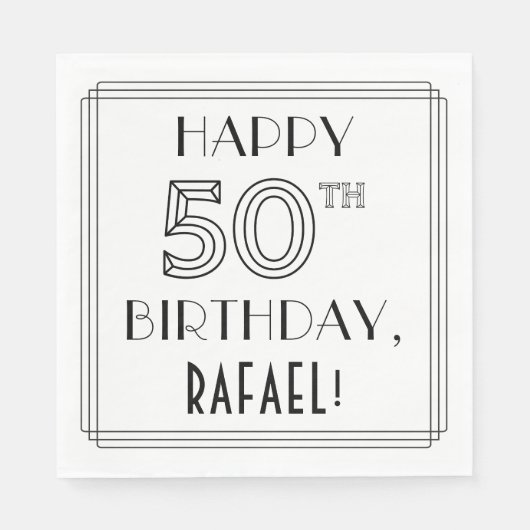 HAPPY 50th誕生日;アールデコスタイル;名前をカスタムする スタンダードランチョンナプキン (正面)