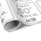 HAPPY 50th誕生日;アールデコスタイル;名前をカスタムする ラッピングペーパー (ロールコーナー)