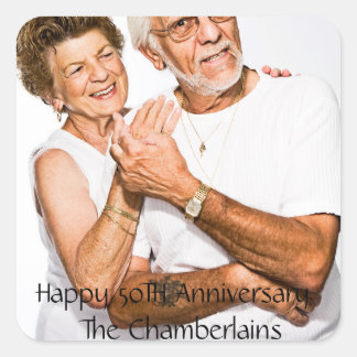 Happy 50TH Anniversaryカップル名写真 スクエアシール