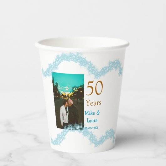 Happy 50th anniversary add couple name date weddin 紙コップ (正面)