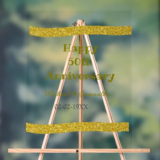 Happy 50th anniversary golden glitter border gray  アクリルサイン (ニュートラル)