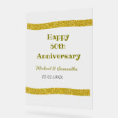 Happy 50th anniversary golden glitter border gray アクリルサイン (傾斜)