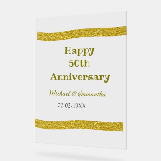 Happy 50th anniversary golden glitter border gray アクリルサイン (傾斜)