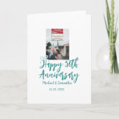 Happy 50th anniversary photo turquoise bow name da カード (正面)