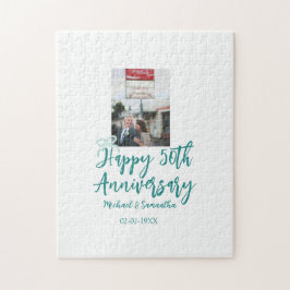 Happy 50th anniversary photo turquoise bow name da ジグソーパズル
