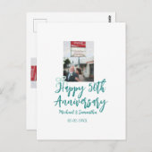 Happy 50th anniversary photo turquoise bow name da ポストカード (正面/裏面)