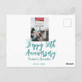 Happy 50th anniversary photo turquoise bow name da ポストカード (裏面)