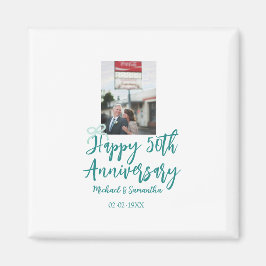 Happy 50th anniversary photo turquoise bow name da マグネット