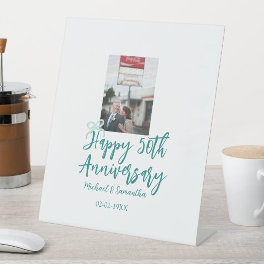 Happy 50th anniversary photo turquoise bow name da 台座サイン (インサイチュ)