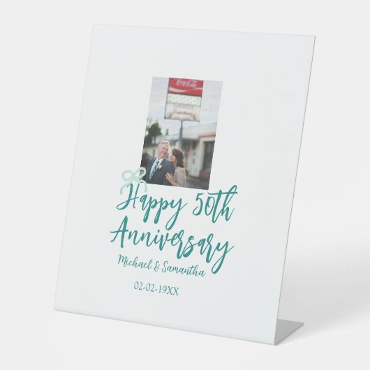 Happy 50th anniversary photo turquoise bow name da 台座サイン (正面)