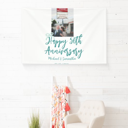 Happy 50th anniversary photo turquoise bow name da 横断幕 (インサイチュ)