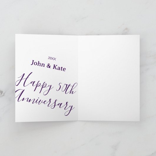 Happy 50th anniversary purple name year simple  カード (内部)