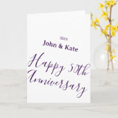Happy 50th anniversary purple name year simple  カード (黄色い花)
