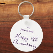 Happy 50th anniversary purple name year simple  キーホルダー (裏面)
