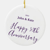 Happy 50th anniversary purple name year simple  セラミックオーナメント (裏面)