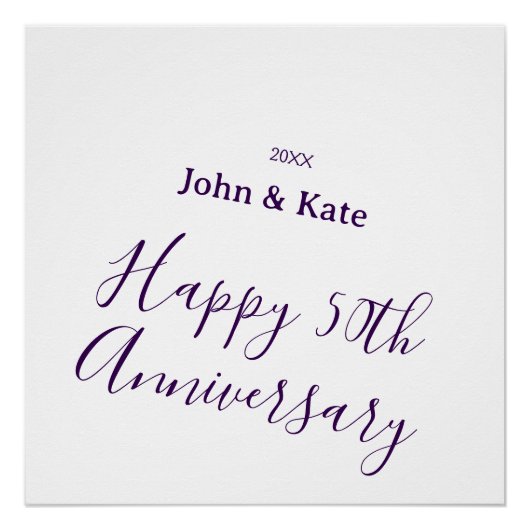 Happy 50th anniversary purple name year simple  ポスター (正面)