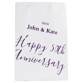 Happy 50th anniversary purple name year simple  ミディアムペーパーバッグ