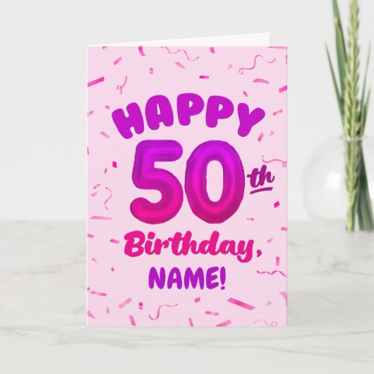 Happy 50th Birthday Card with Custom Name カード (正面)