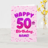 Happy 50th Birthday Card with Custom Name カード (黄色い花)
