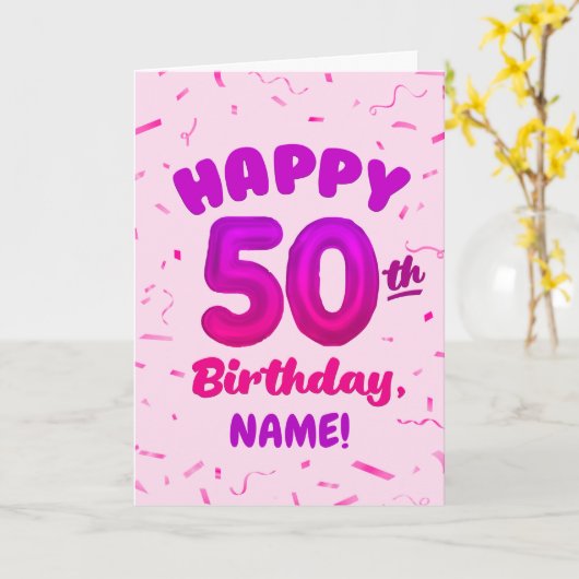 Happy 50th Birthday Card with Custom Name カード (黄色い花)