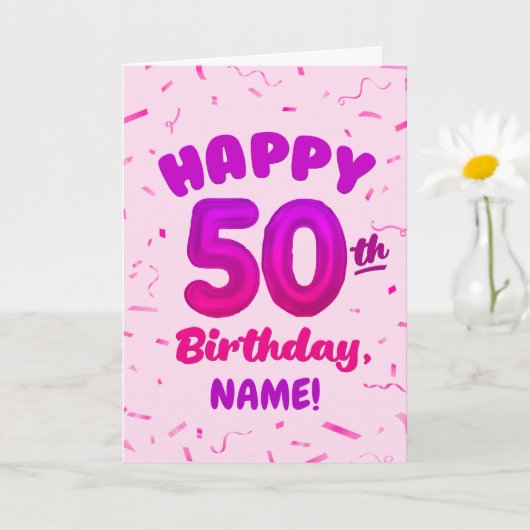 Happy 50th Birthday Card with Custom Name カード (小さな植物)