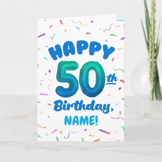 Happy 50th Birthday Card with Custom Name カード (正面)