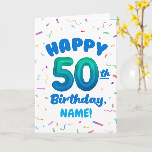 Happy 50th Birthday Card with Custom Name カード (黄色い花)