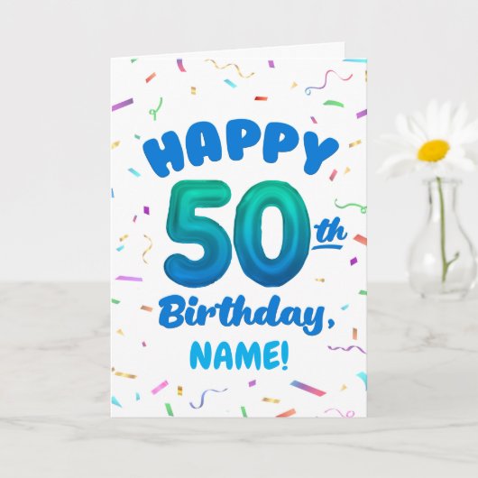 Happy 50th Birthday Card with Custom Name カード (小さな植物)