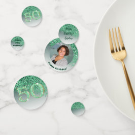 Happy 50th Birthday Chic Falling Green Glitter コンフェッティ