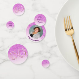 Happy 50th Birthday Chic Falling Pink Glitter コンフェッティ