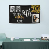 Happy 50th Birthday Gold Foliage 3 Photo Backdrop 横断幕 (トレードショー)