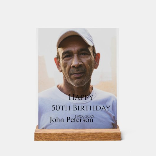 Happy 50th birthday name photo year man simple min アクリルサイン (正面)