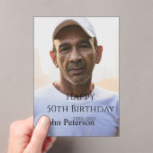 Happy 50th birthday name photo year man simple min アクリル招待状 (インサイチュ (ポータブル))