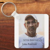 Happy 50th birthday name photo year man simple min キーホルダー (正面)