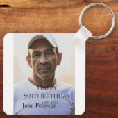 Happy 50th birthday name photo year man simple min キーホルダー (裏面)