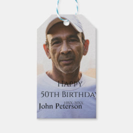 Happy 50th birthday name photo year man simple min ギフトタグ