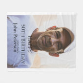 Happy 50th birthday name photo year man simple min フリースブランケット (正面(横))